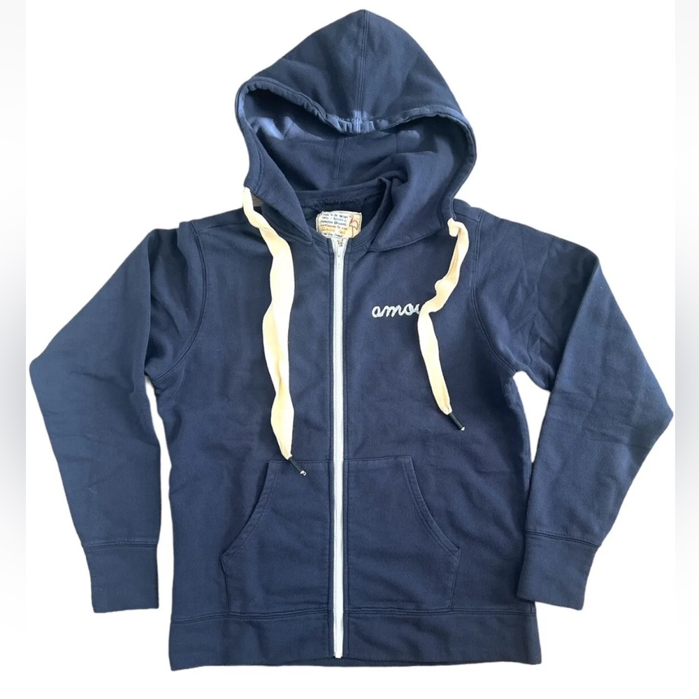 Free People X Sandrine Rose Blue Amour Full Zip Hoodie Sweatshirt Jacket Sm NWT